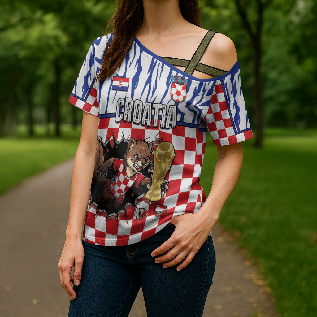 Custom Croatia Football Cross Shoulder Shirt Marten In Hole With Checkered Patterns