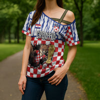Custom Croatia Football Cross Shoulder Shirt Marten In Hole With Checkered Patterns