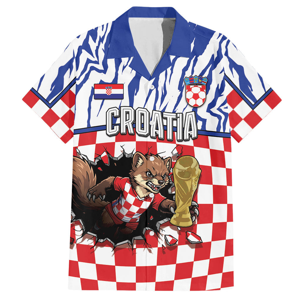 Custom Croatia Football Hawaiian Shirt Marten In Hole With Checkered Patterns