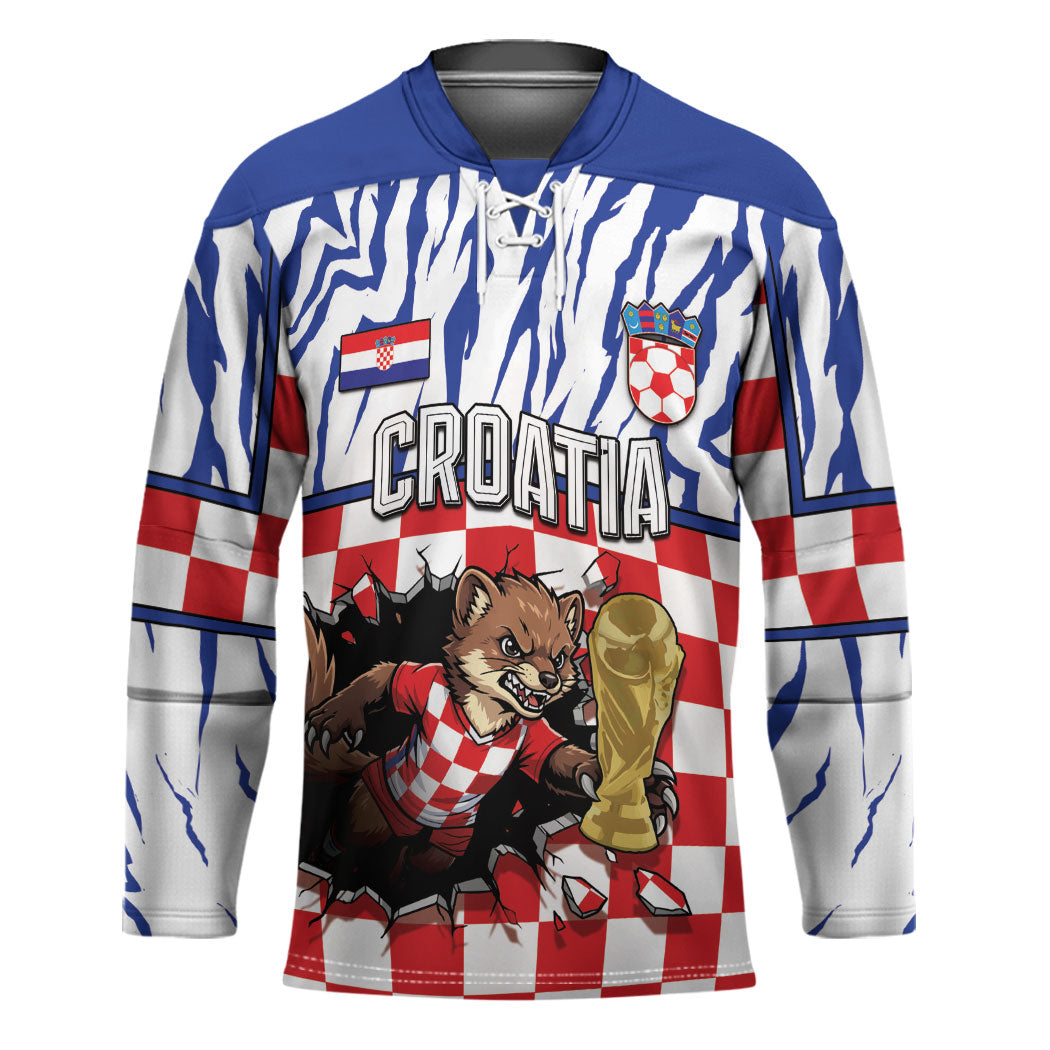 Custom Croatia Football Hockey Jersey Marten In Hole With Checkered Patterns