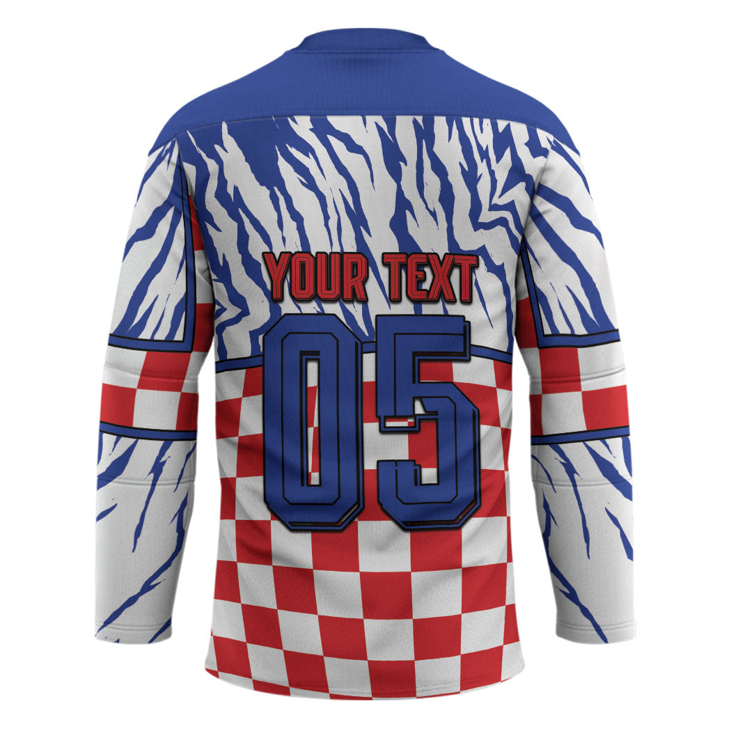 Custom Croatia Football Hockey Jersey Marten In Hole With Checkered Patterns