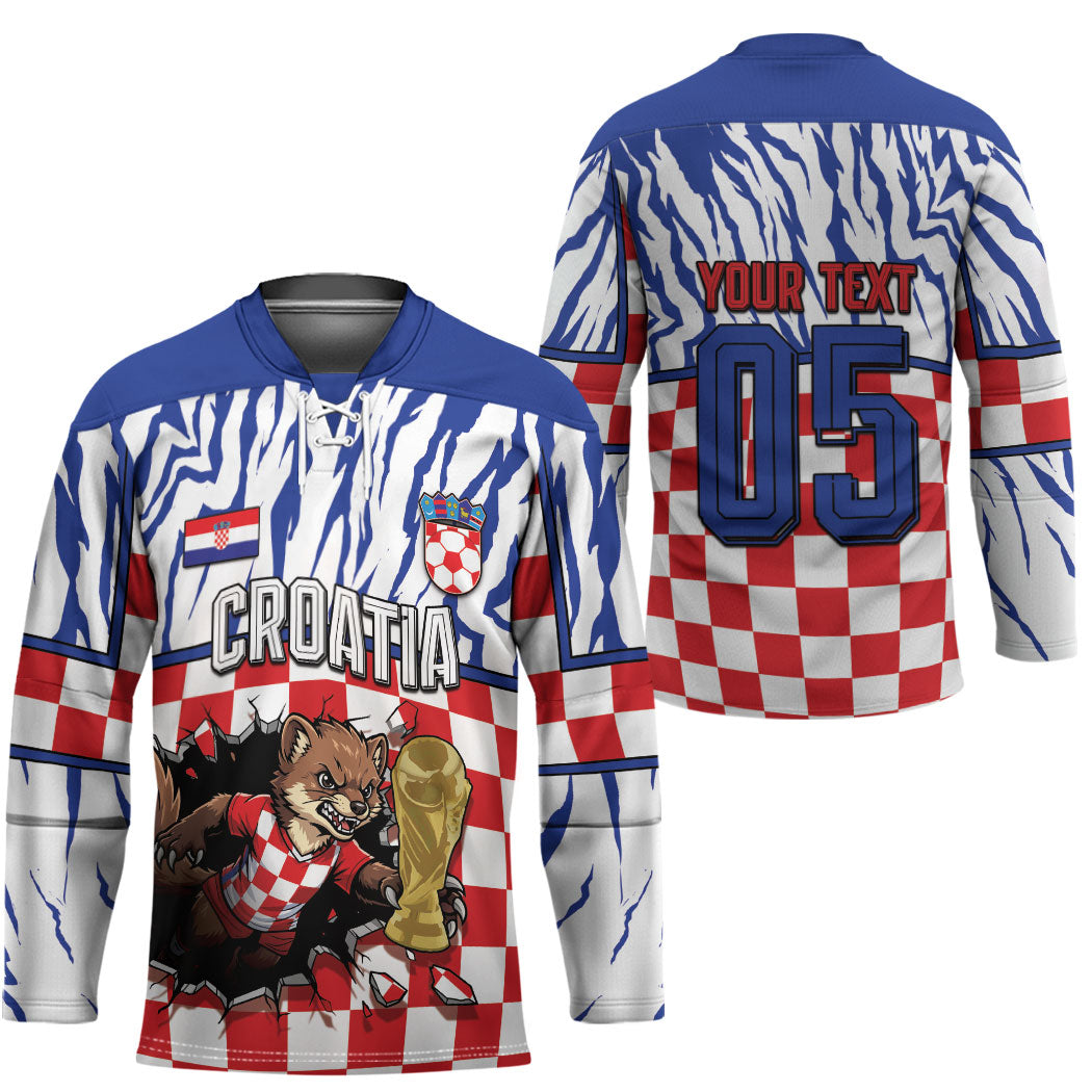 Custom Croatia Football Hockey Jersey Marten In Hole With Checkered Patterns