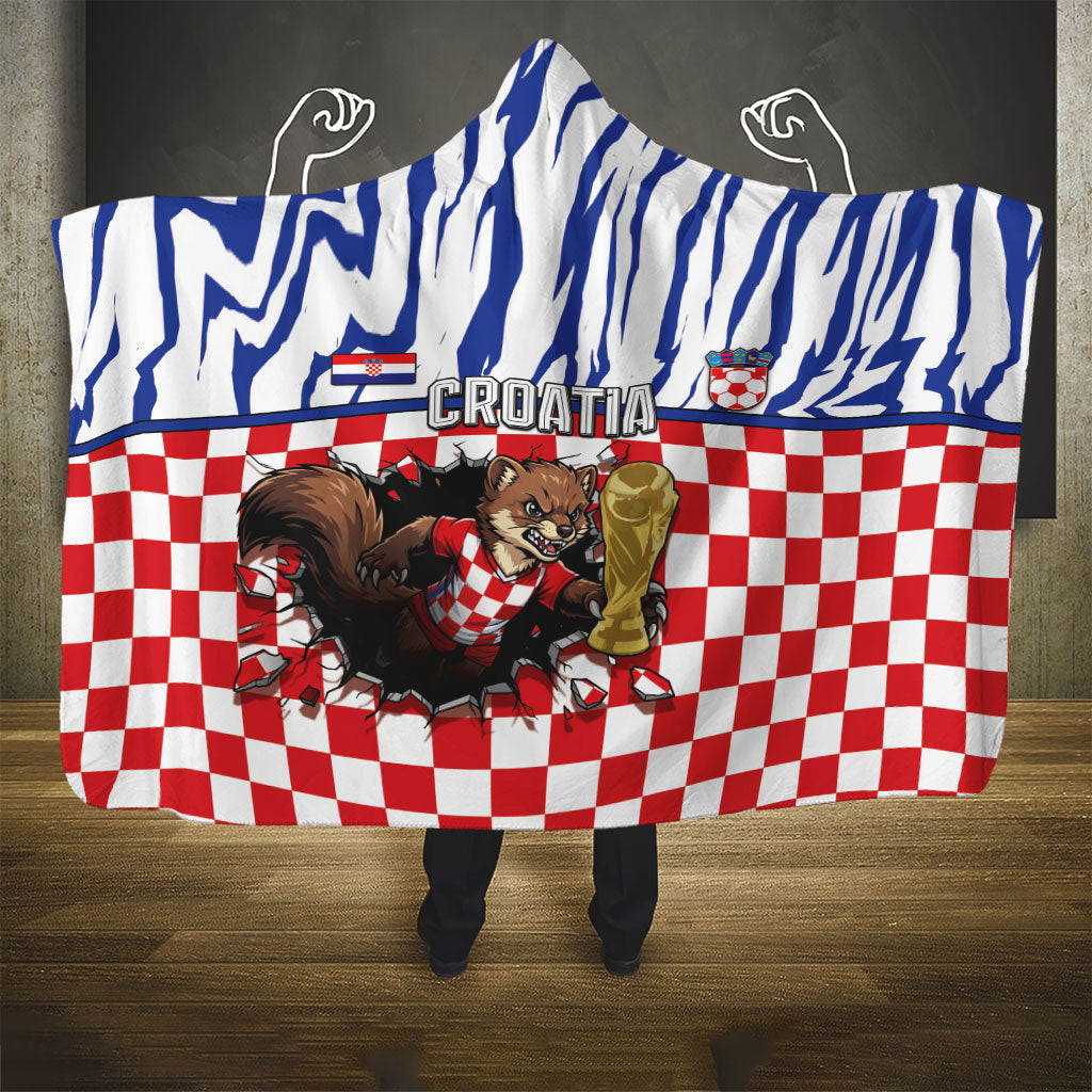 Croatia Football Hooded Blanket Marten In Hole With Checkered Patterns