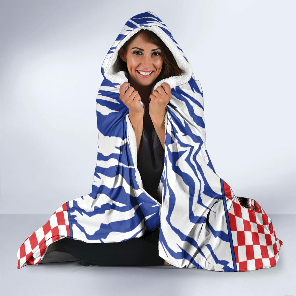 Croatia Football Hooded Blanket Marten In Hole With Checkered Patterns