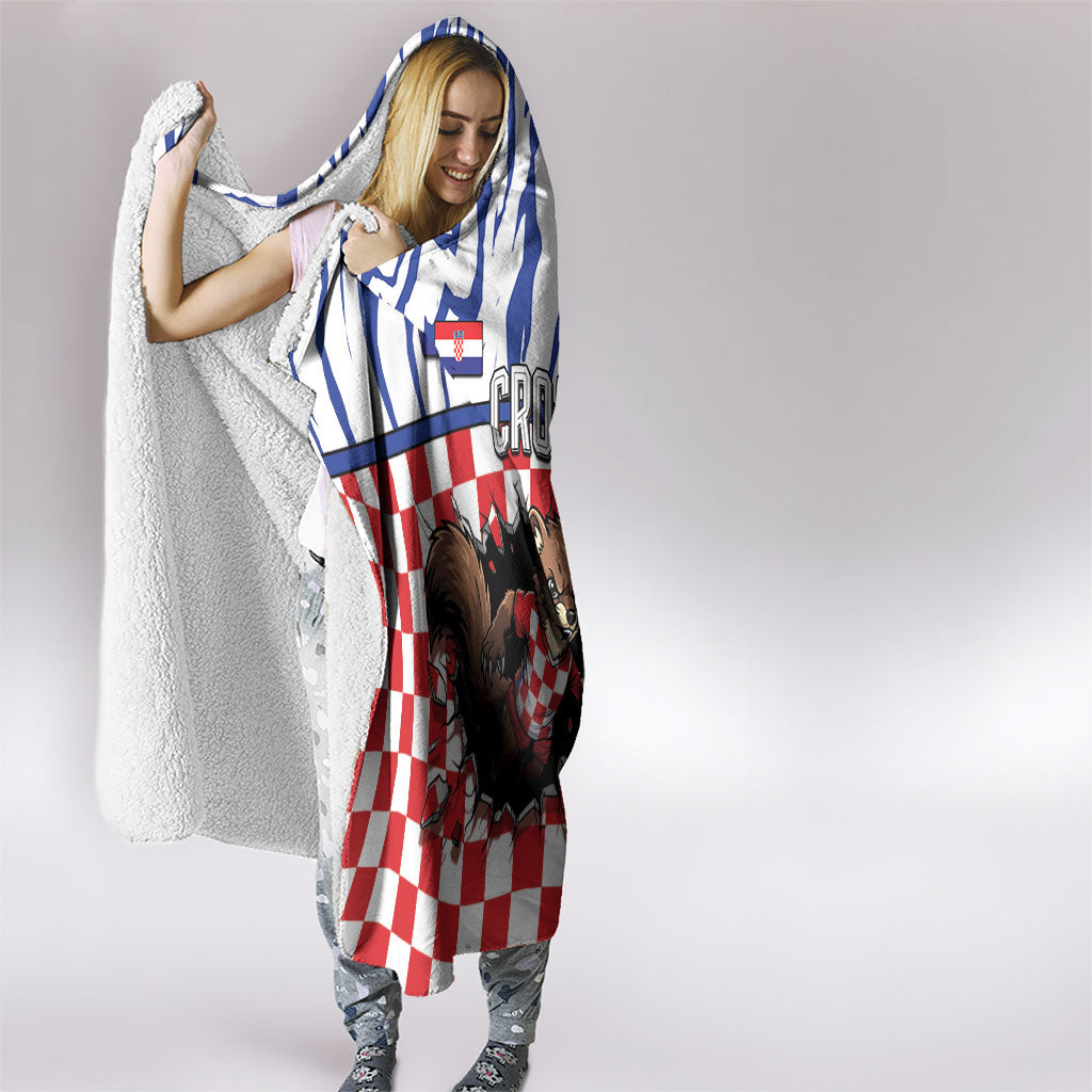 Croatia Football Hooded Blanket Marten In Hole With Checkered Patterns
