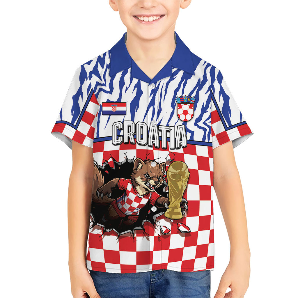 Custom Croatia Football Kid Hawaiian Shirt Marten In Hole With Checkered Patterns