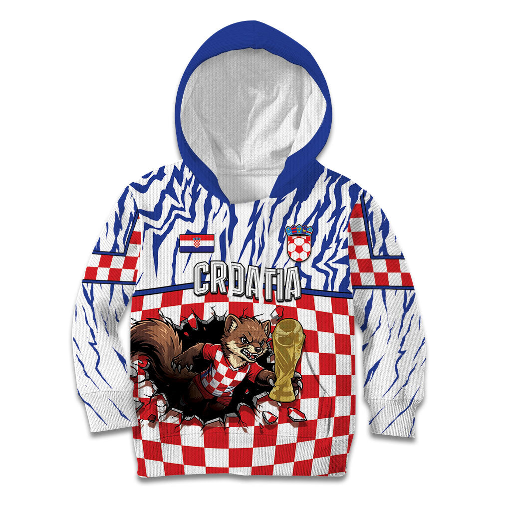 Custom Croatia Football Kid Hoodie Marten In Hole With Checkered Patterns