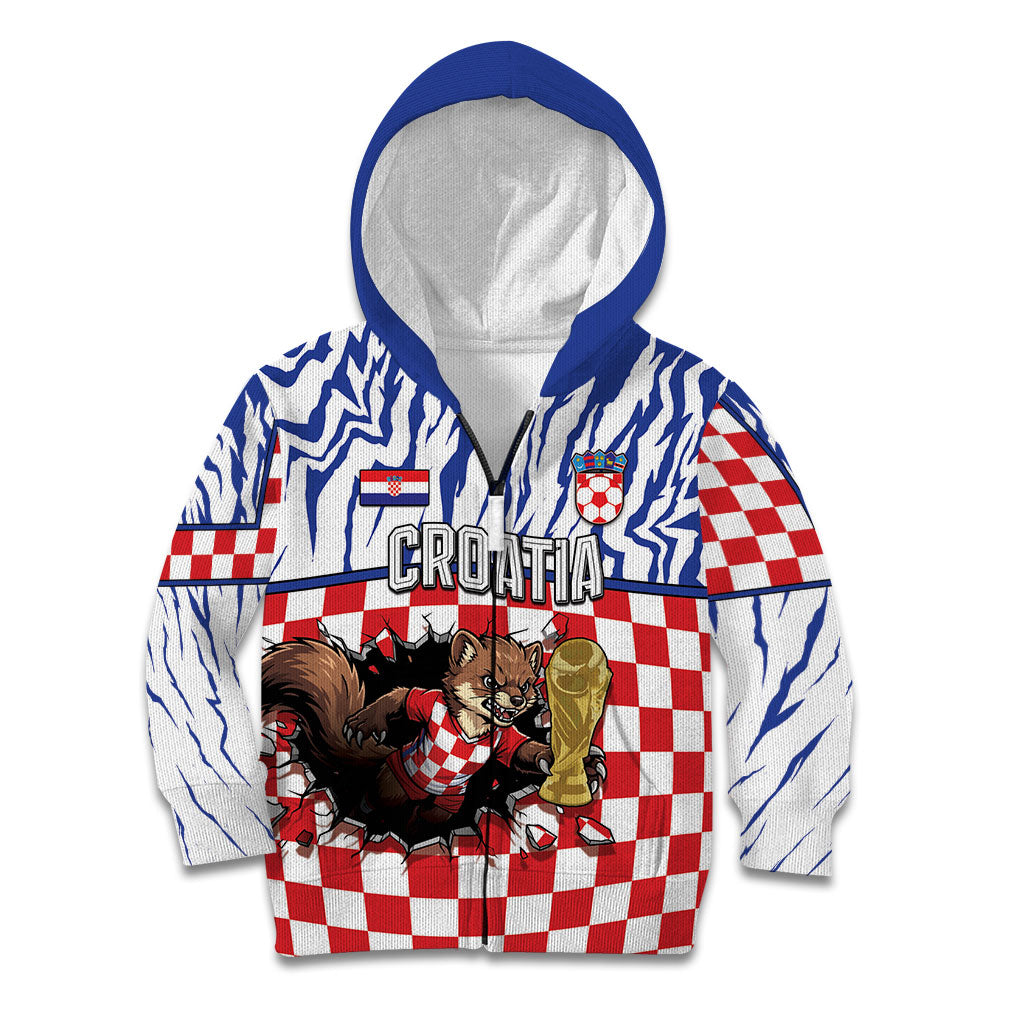 Custom Croatia Football Kid Hoodie Marten In Hole With Checkered Patterns