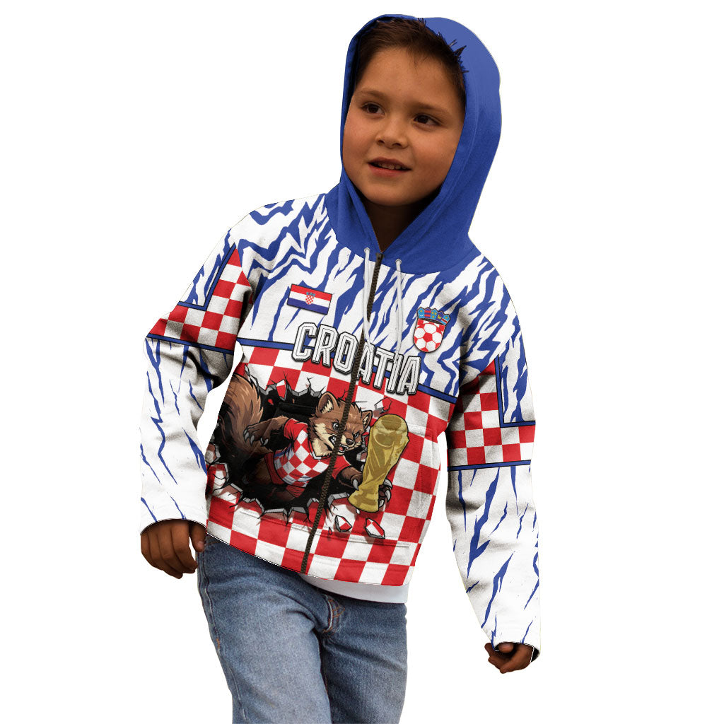 Custom Croatia Football Kid Hoodie Marten In Hole With Checkered Patterns