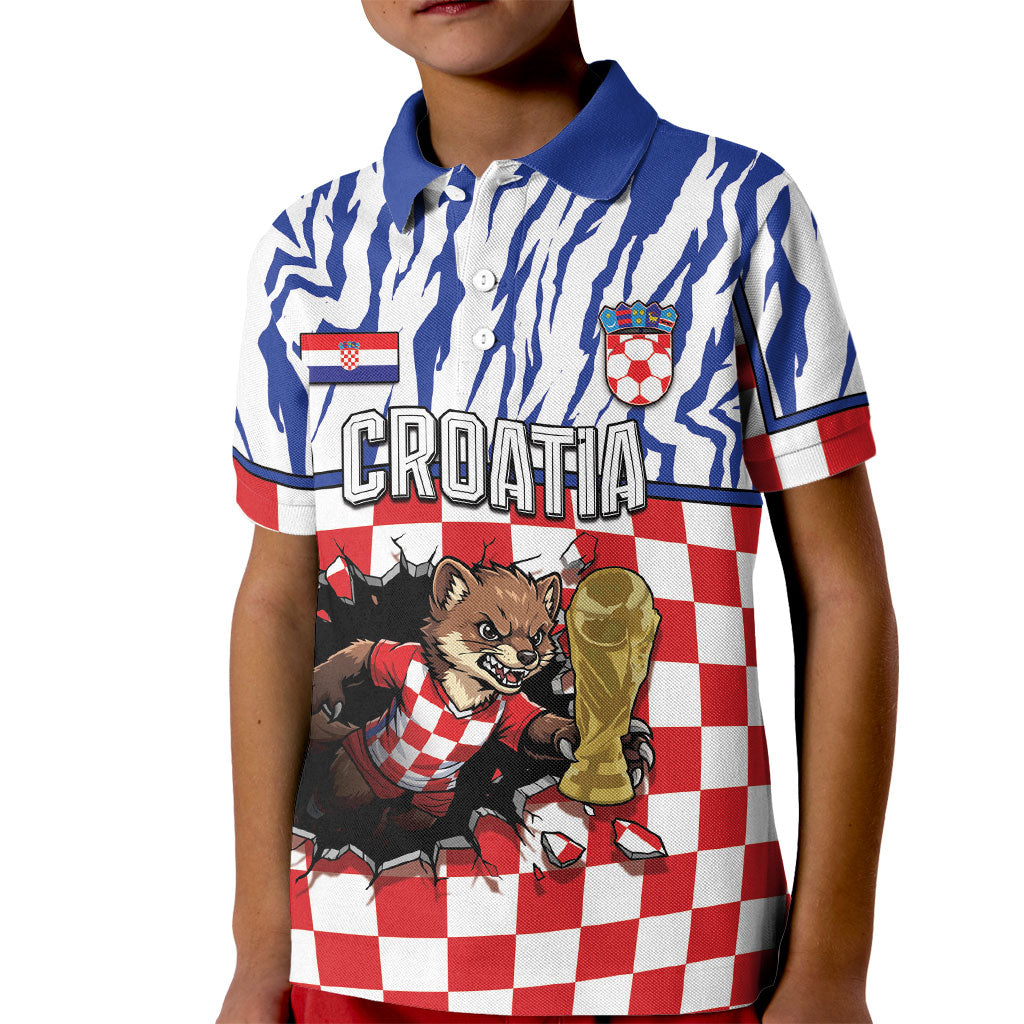 Custom Croatia Football Kid Polo Shirt Marten In Hole With Checkered Patterns