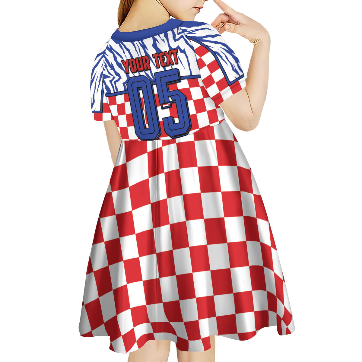 Custom Croatia Football Kid Short Sleeve Dress Marten In Hole With Checkered Patterns