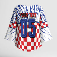 Custom Croatia Football Kimono Sleeve Blouse Marten In Hole With Checkered Patterns