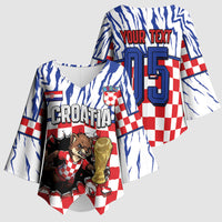 Custom Croatia Football Kimono Sleeve Blouse Marten In Hole With Checkered Patterns