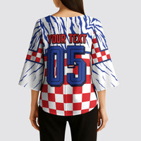 Custom Croatia Football Kimono Sleeve Blouse Marten In Hole With Checkered Patterns