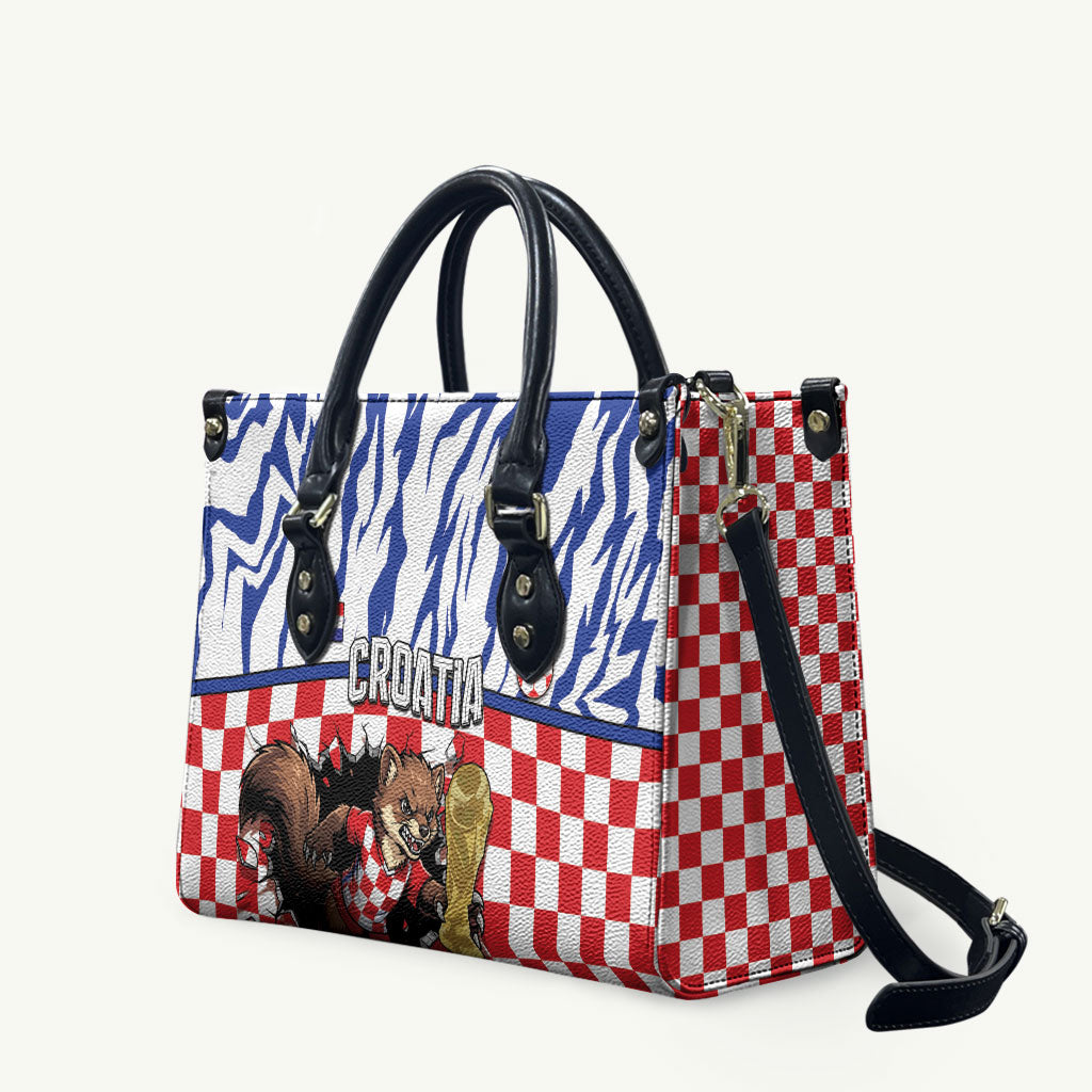 Croatia Football Leather Bag Marten In Hole With Checkered Patterns