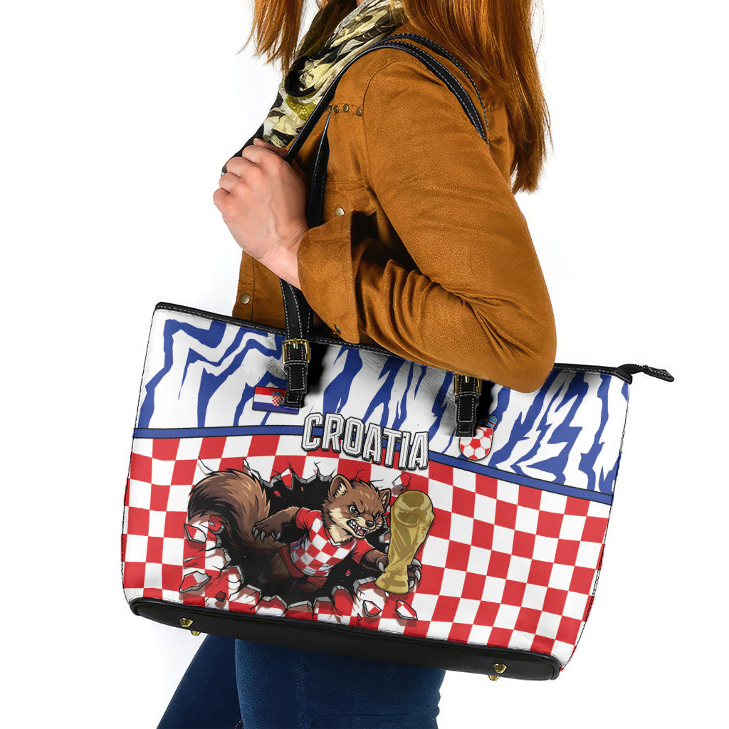Croatia Football Leather Tote Bag Marten In Hole With Checkered Patterns