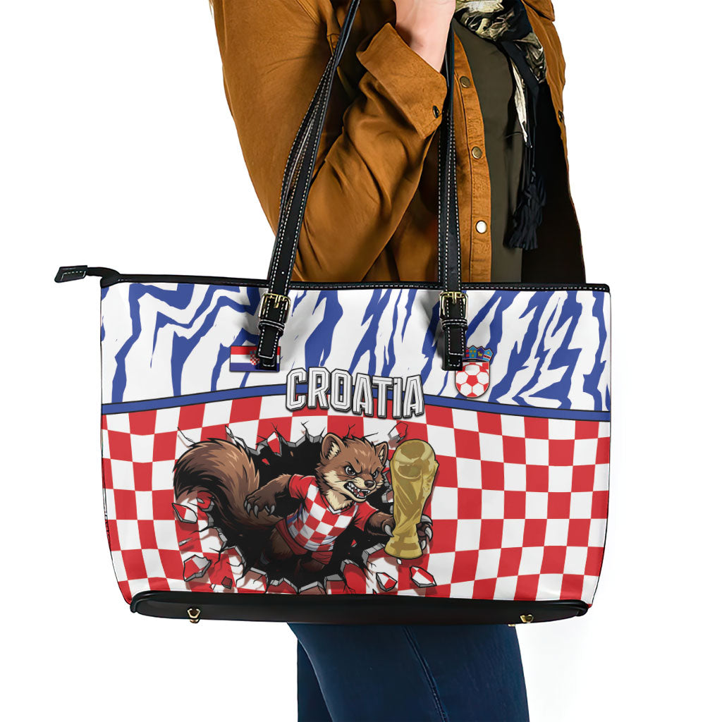 Croatia Football Leather Tote Bag Marten In Hole With Checkered Patterns