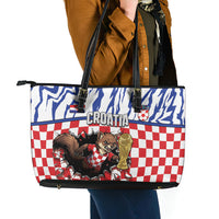 Croatia Football Leather Tote Bag Marten In Hole With Checkered Patterns