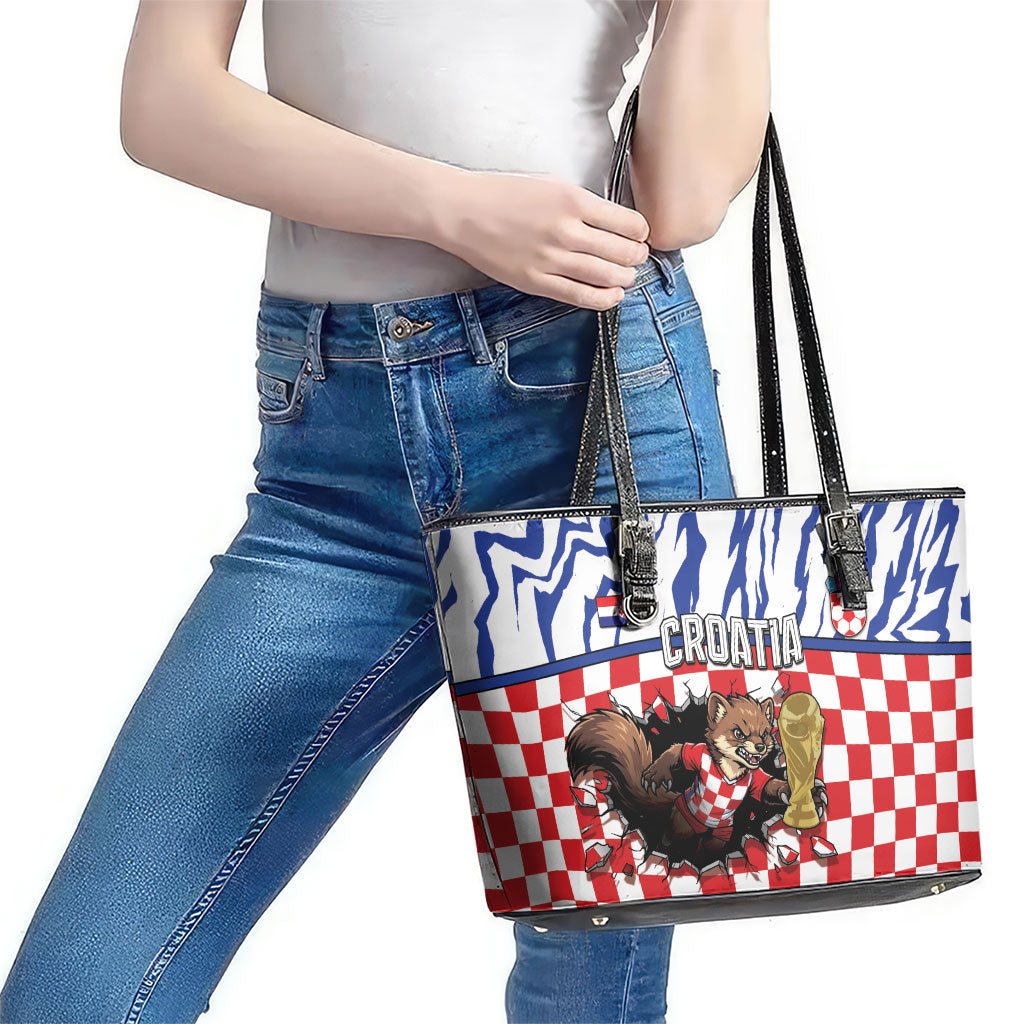 Croatia Football Leather Tote Bag Marten In Hole With Checkered Patterns
