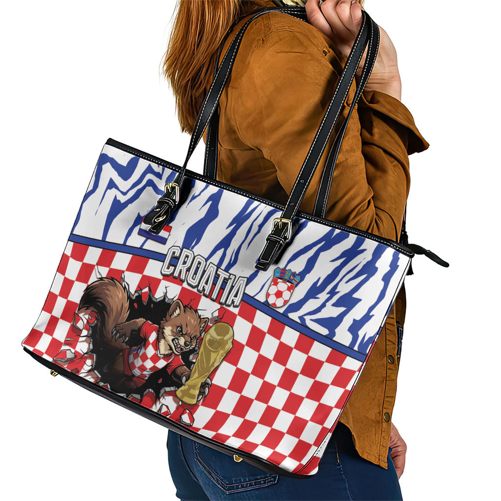 Croatia Football Leather Tote Bag Marten In Hole With Checkered Patterns