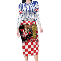 Custom Croatia Football Long Sleeve Bodycon Dress Marten In Hole With Checkered Patterns