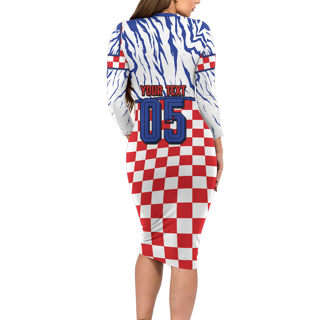 Custom Croatia Football Long Sleeve Bodycon Dress Marten In Hole With Checkered Patterns