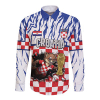 Custom Croatia Football Long Sleeve Button Shirt Marten In Hole With Checkered Patterns