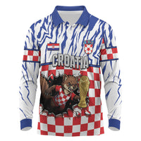 Custom Croatia Football Long Sleeve Polo Shirt Marten In Hole With Checkered Patterns