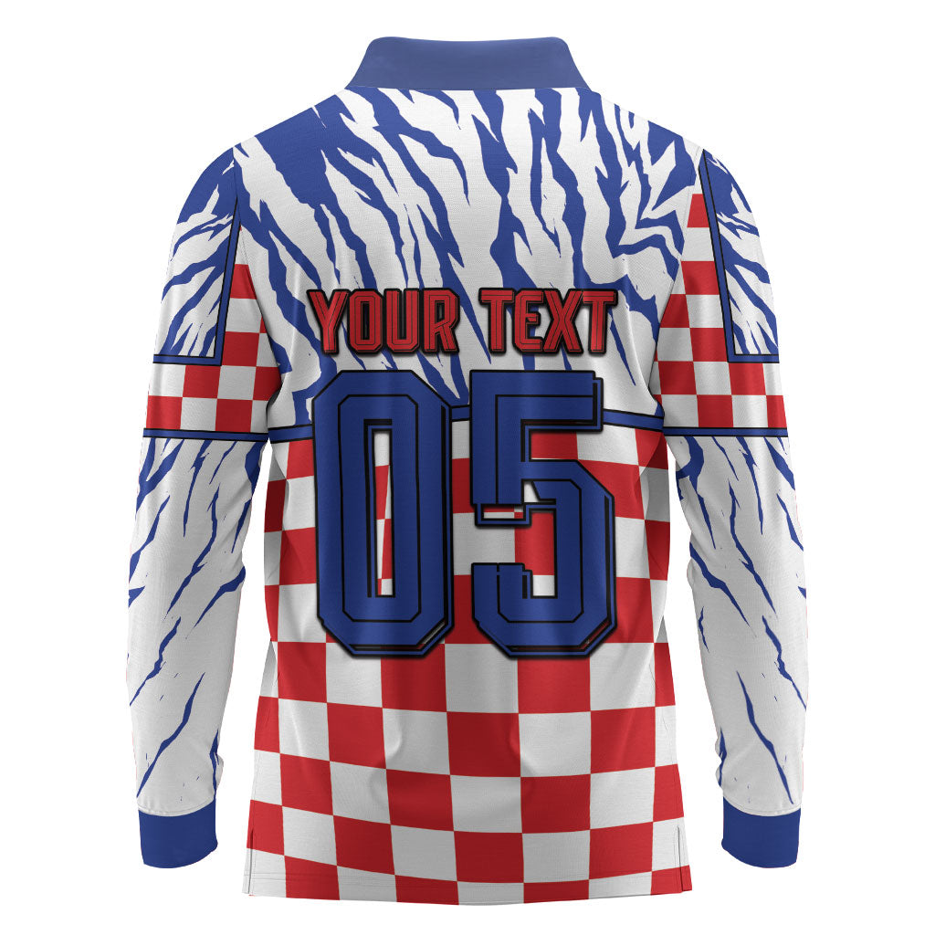 Custom Croatia Football Long Sleeve Polo Shirt Marten In Hole With Checkered Patterns