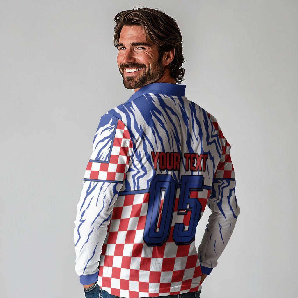 Custom Croatia Football Long Sleeve Polo Shirt Marten In Hole With Checkered Patterns