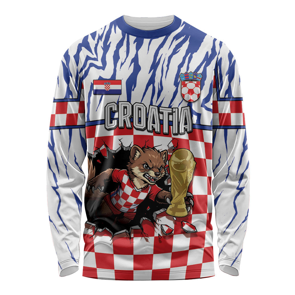 Custom Croatia Football Long Sleeve Shirt Marten In Hole With Checkered Patterns