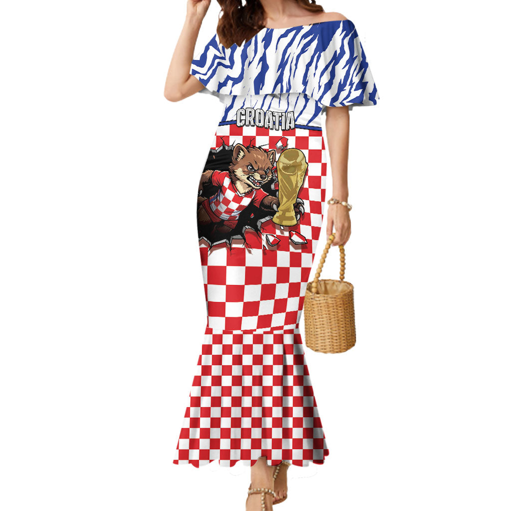 Custom Croatia Football Mermaid Dress Marten In Hole With Checkered Patterns