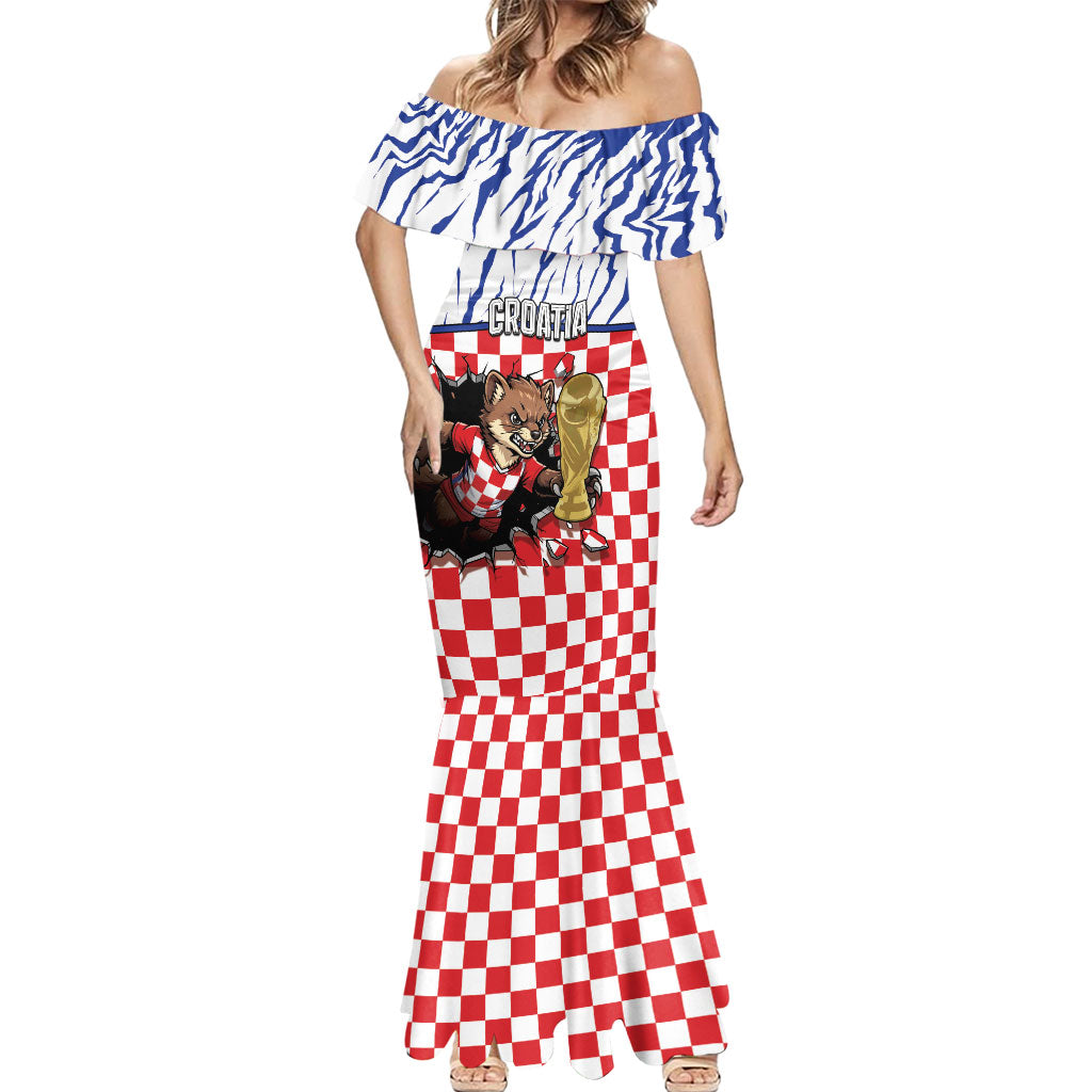 Custom Croatia Football Mermaid Dress Marten In Hole With Checkered Patterns