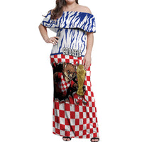 Custom Croatia Football Off Shoulder Maxi Dress Marten In Hole With Checkered Patterns