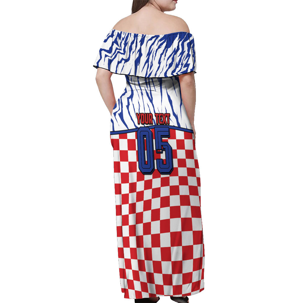 Custom Croatia Football Off Shoulder Maxi Dress Marten In Hole With Checkered Patterns