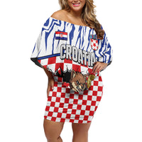Custom Croatia Football Off Shoulder Short Dress Marten In Hole With Checkered Patterns