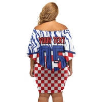 Custom Croatia Football Off Shoulder Short Dress Marten In Hole With Checkered Patterns