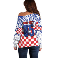Custom Croatia Football Off Shoulder Sweater Marten In Hole With Checkered Patterns