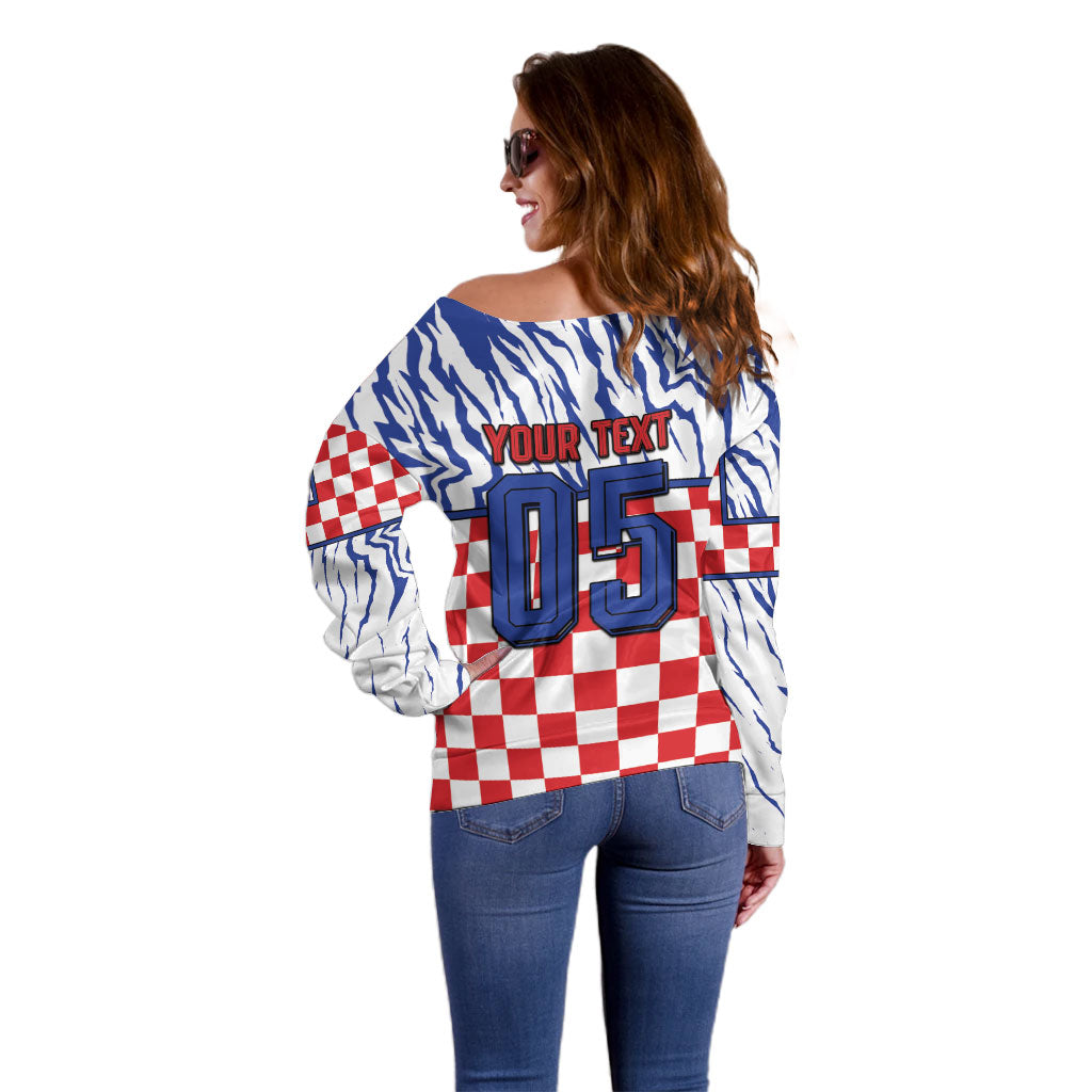 Custom Croatia Football Off Shoulder Sweater Marten In Hole With Checkered Patterns