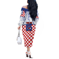 Custom Croatia Football Off The Shoulder Long Sleeve Dress Marten In Hole With Checkered Patterns