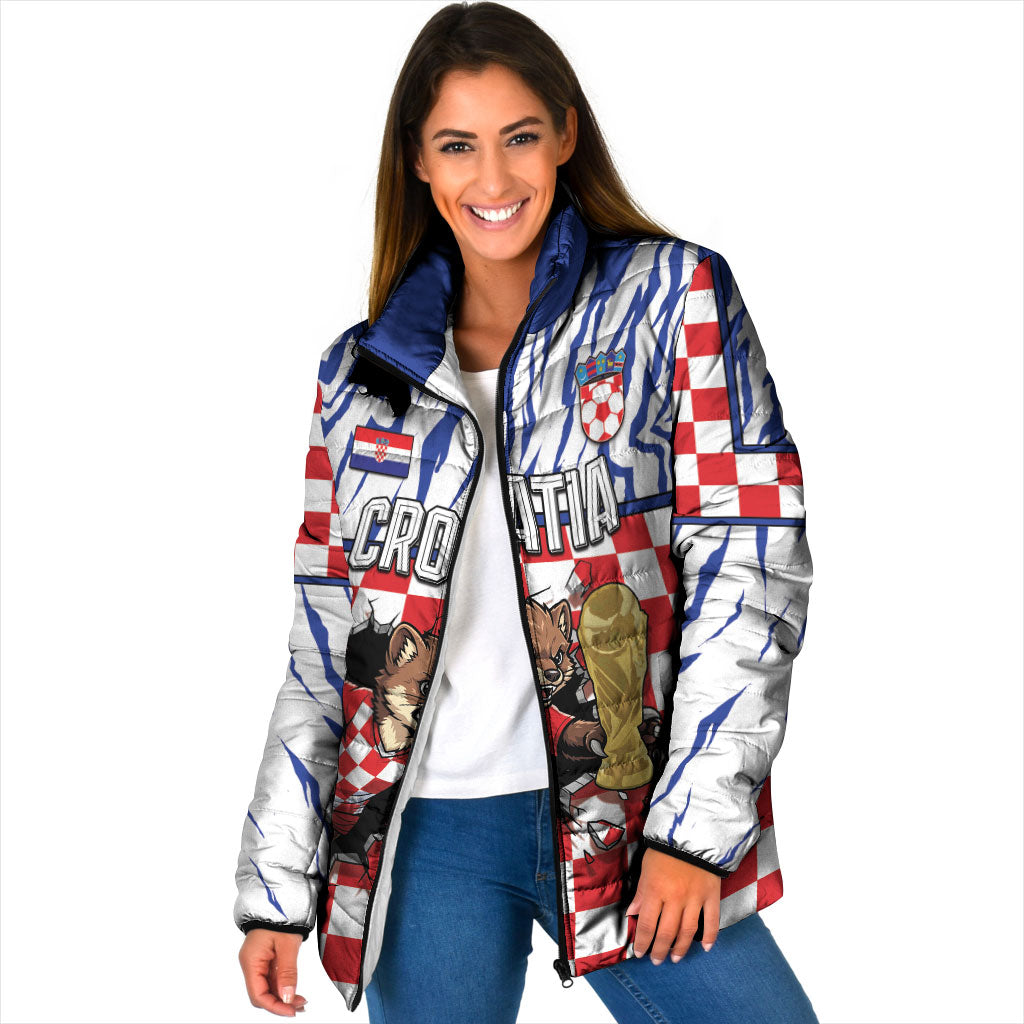 Custom Croatia Football Padded Jacket Marten In Hole With Checkered Patterns
