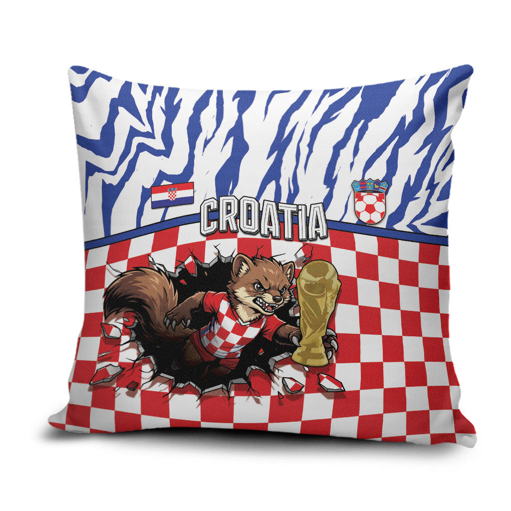 Croatia Football Pillow Cover Marten In Hole With Checkered Patterns