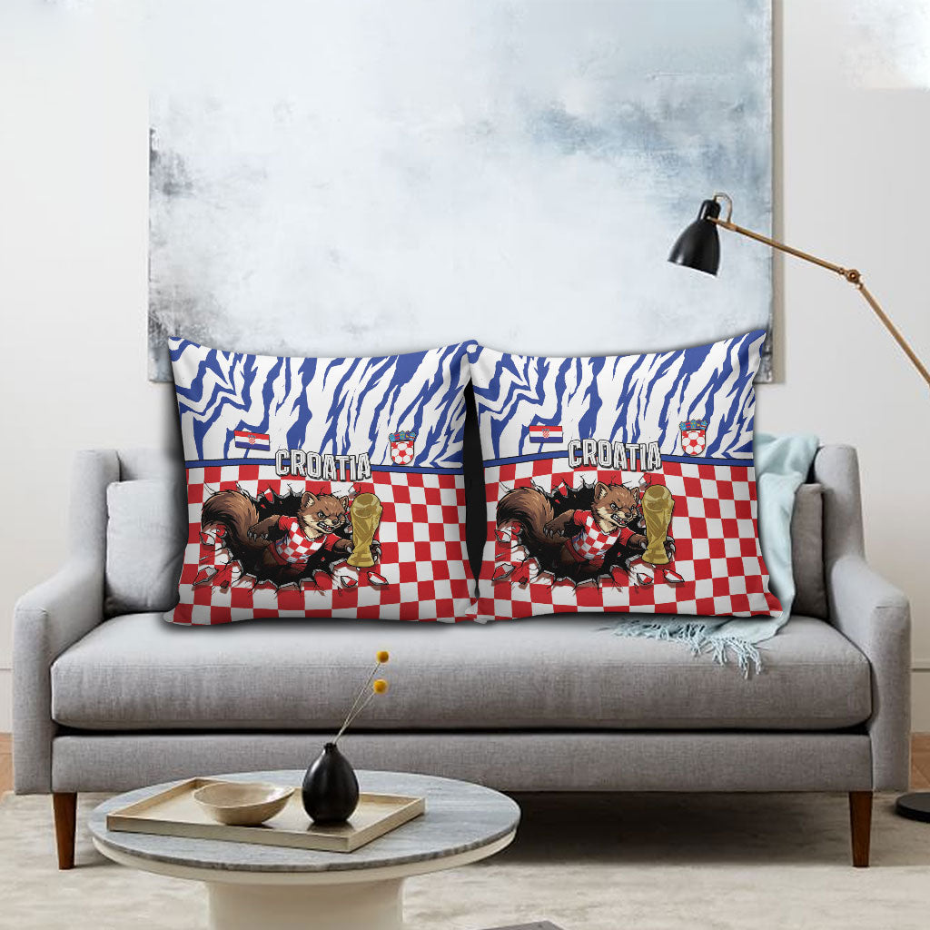 Croatia Football Pillow Cover Marten In Hole With Checkered Patterns