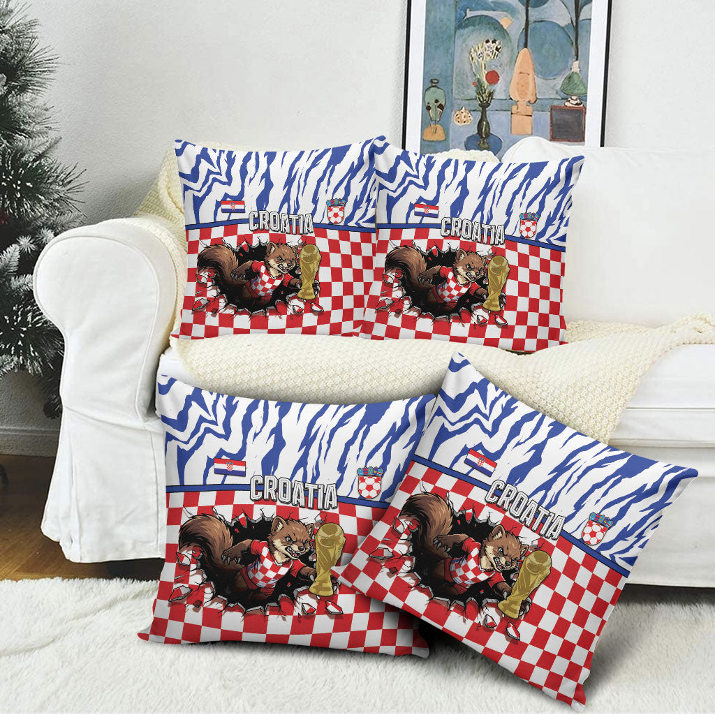 Croatia Football Pillow Cover Marten In Hole With Checkered Patterns