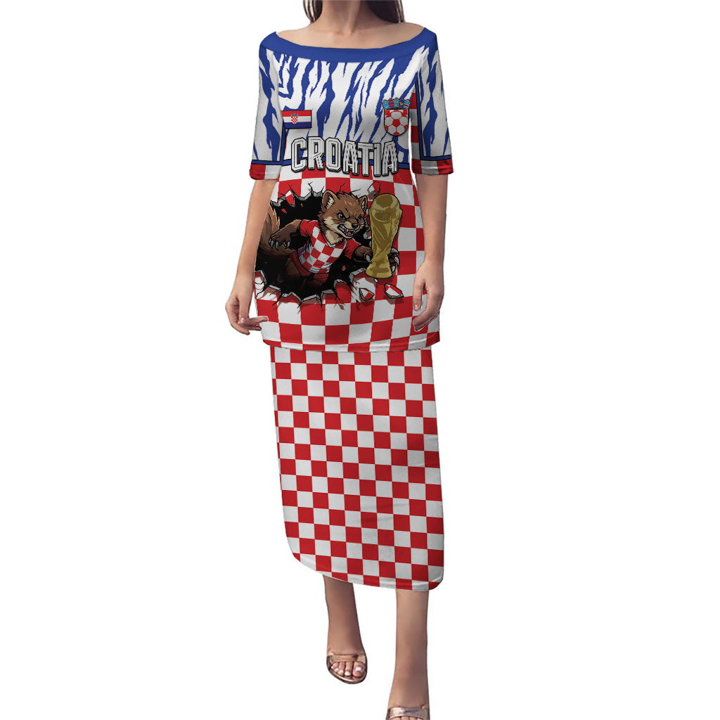 Custom Croatia Football Puletasi Marten In Hole With Checkered Patterns