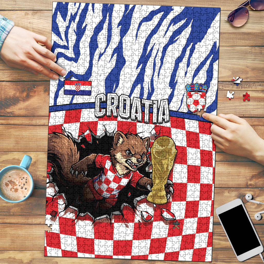 Croatia Football Puzzle Marten In Hole With Checkered Patterns