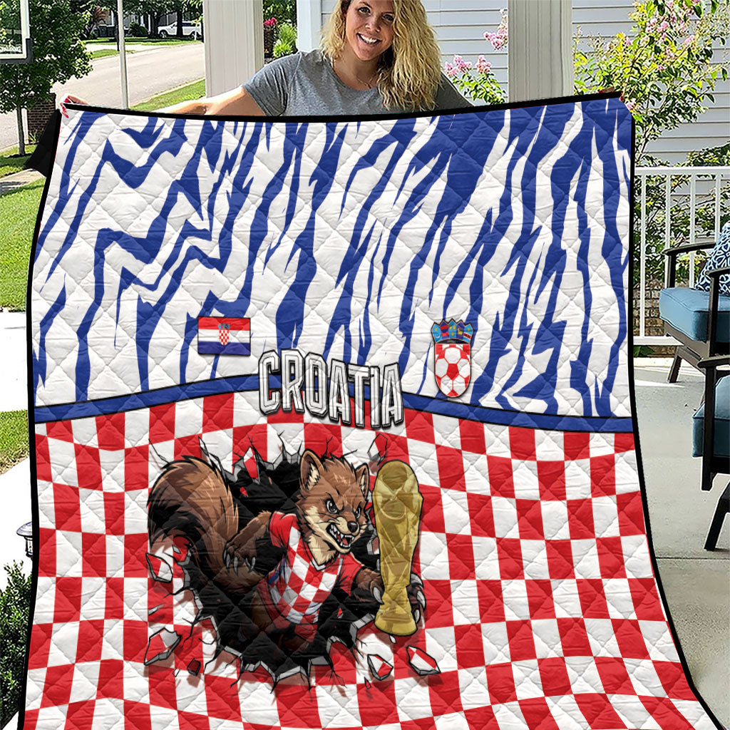 Croatia Football Quilt Marten In Hole With Checkered Patterns
