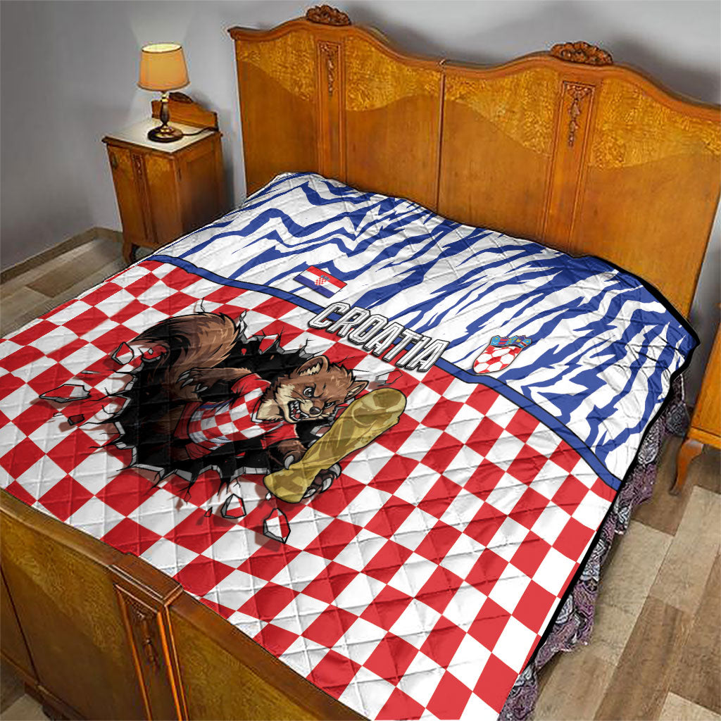 Croatia Football Quilt Marten In Hole With Checkered Patterns