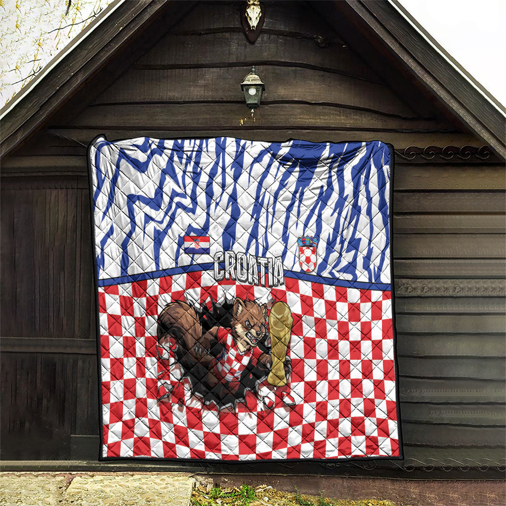 Croatia Football Quilt Marten In Hole With Checkered Patterns