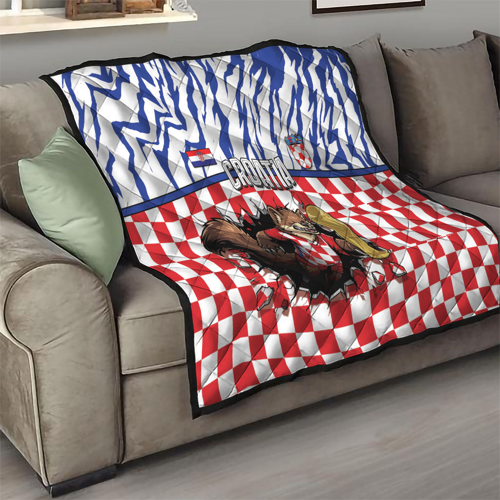 Croatia Football Quilt Marten In Hole With Checkered Patterns